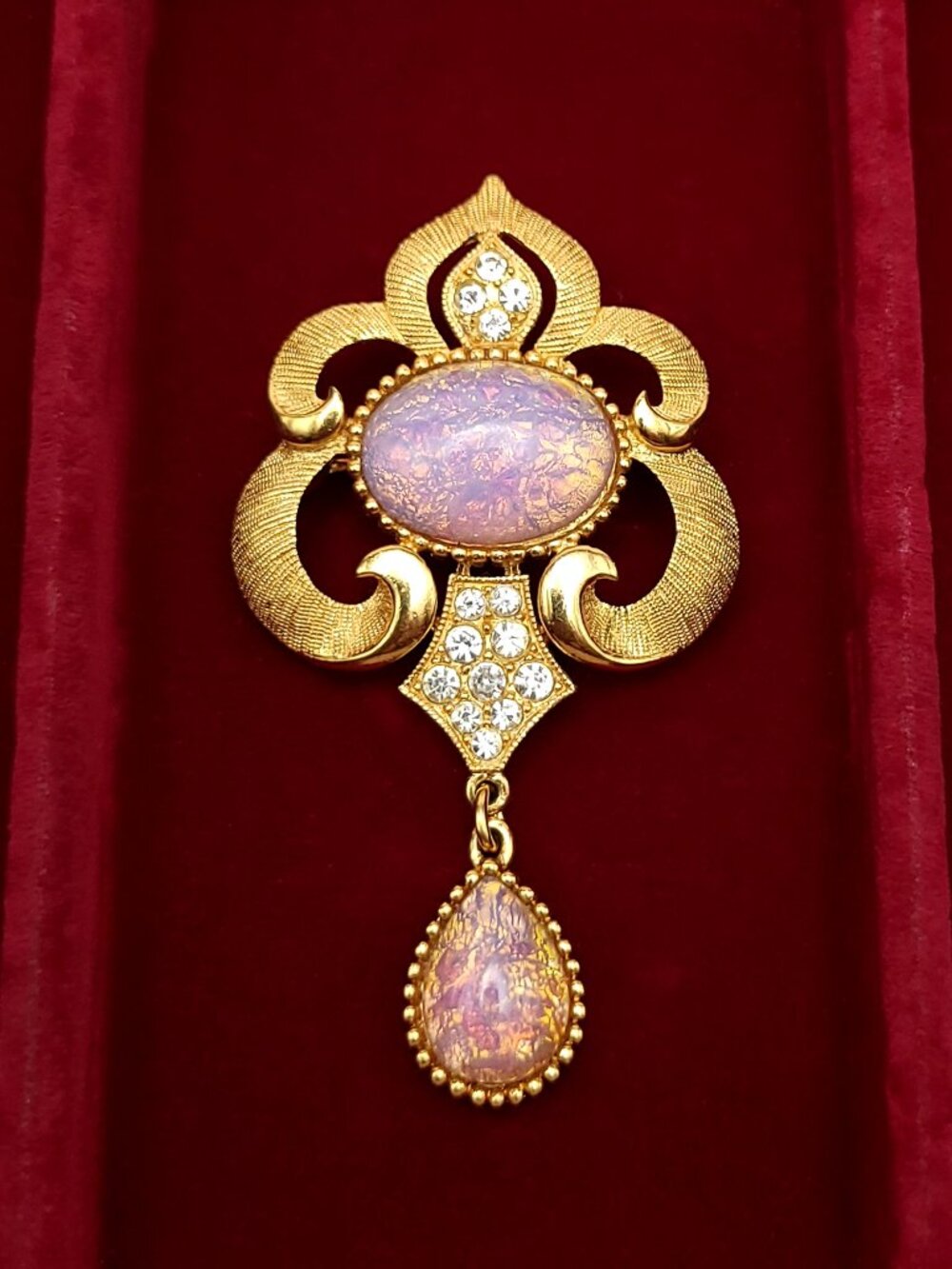 Vintage Trifari Faux Opal Brooch with Drop